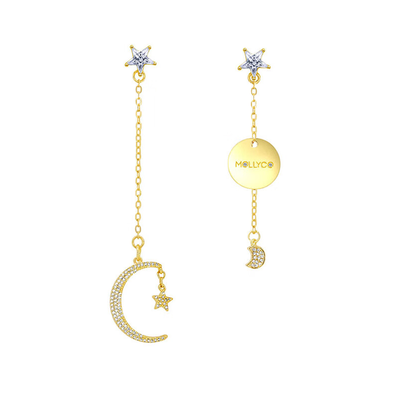 mollyco月亮星座不对称耳环金色
