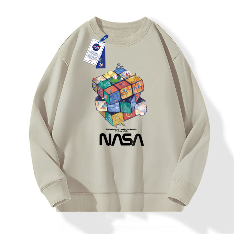 NASA GISS Sweatshirt for Men, Spring And Autumn Round Neck Long Sleeve T-Shirt, Loose Versatile Top for Men's Clothing, White A XL 5