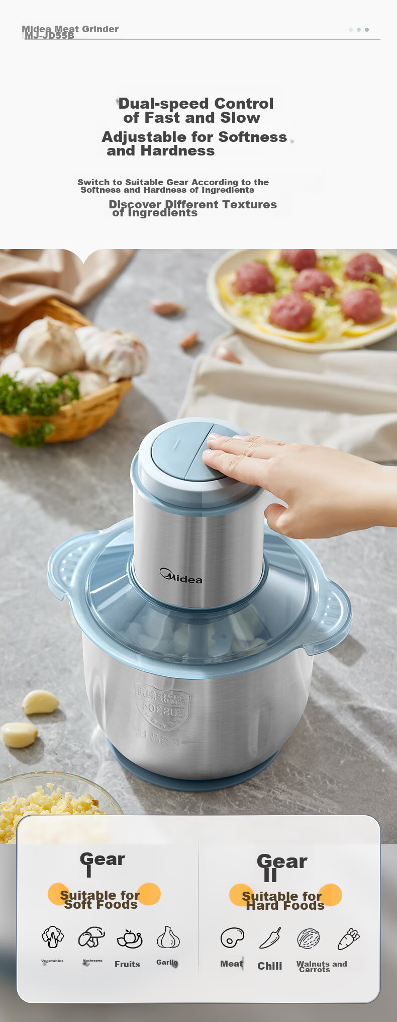 Midea Meat Grinder JD Self-Operated Home Use Large Capacity 5L High Power 1000W Pure Copper Motor Multifunction Commercial Electric Meat and Vegetable Grinder 90R03 14