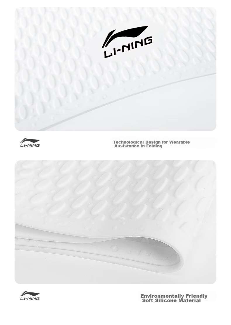 Li-Ning Women's Swim Cap, Comfortable to Wear, Concave Non-Slip Design, Long Hair Silicone Waterproof Swimming Cap, 818 White And Black 10