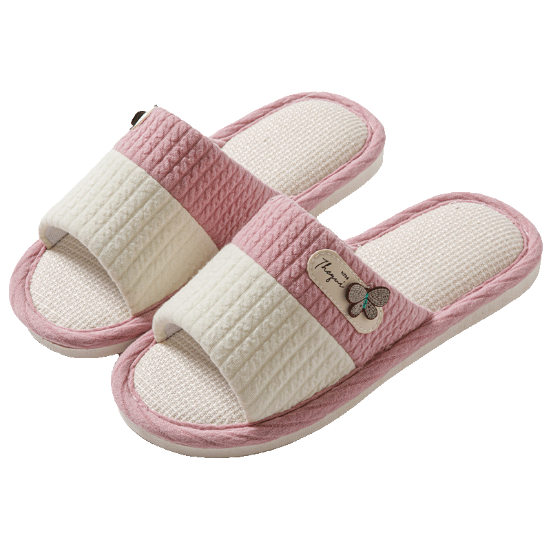 Taxiang Linen Cotton Slippers for Men And Women, Color-Block Lightweight Simple Home All-Season Slippers TR005 Purple 38/39