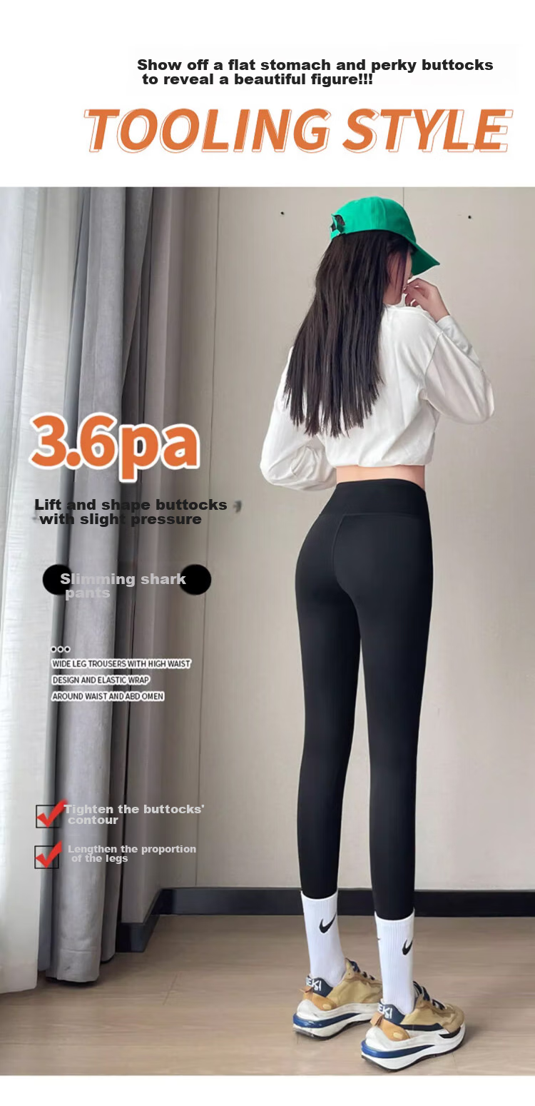 LangSha Shark Leggings for Women, Fleece-Lined, Suitable for Spring And Autumn Wear, High-Waisted, Butt-Lifting, Tight-Fitting, Slimming Yoga Pants 12