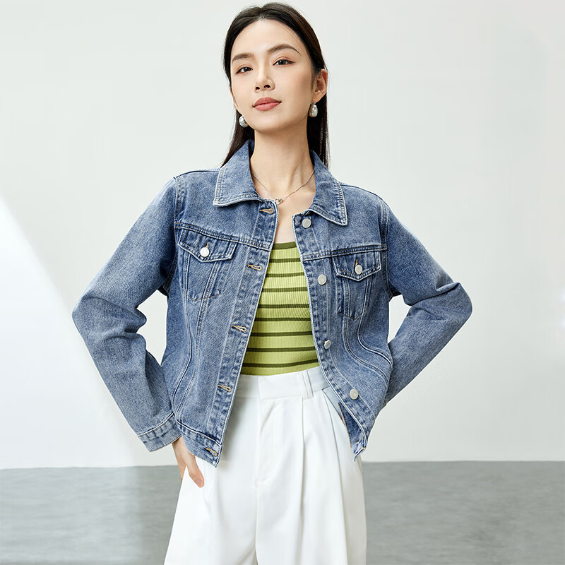 Sentubila Spring Summer Casual Vintage Style Pure Cotton Denim Jacket for Women Petite Commuter Top Shandai Blue S