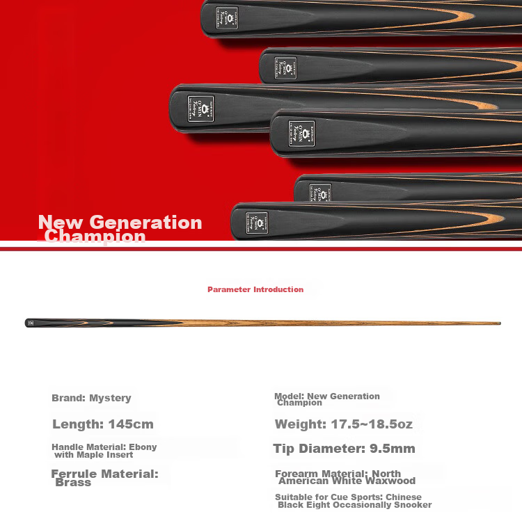 Aomi New Champion Pool Cue, Snooker Black Eight Small Tip, Black Eight Chinese Eight-Ball Medium Tip, Billiard Cue, 16 Colors All-Round Cue, 9.5 1