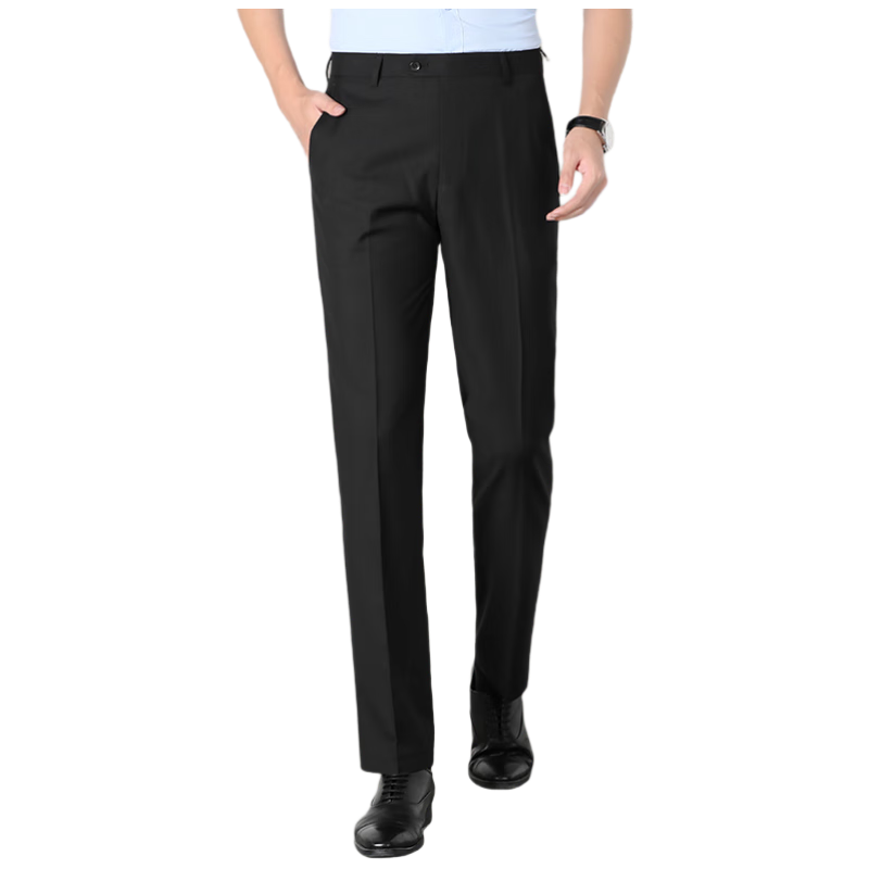 Hodo [Wrinkle-Free] Business Straight-Leg Men's Trousers, Formal Wrinkle-Free Dress Pants for Men, Thick Black Style 31