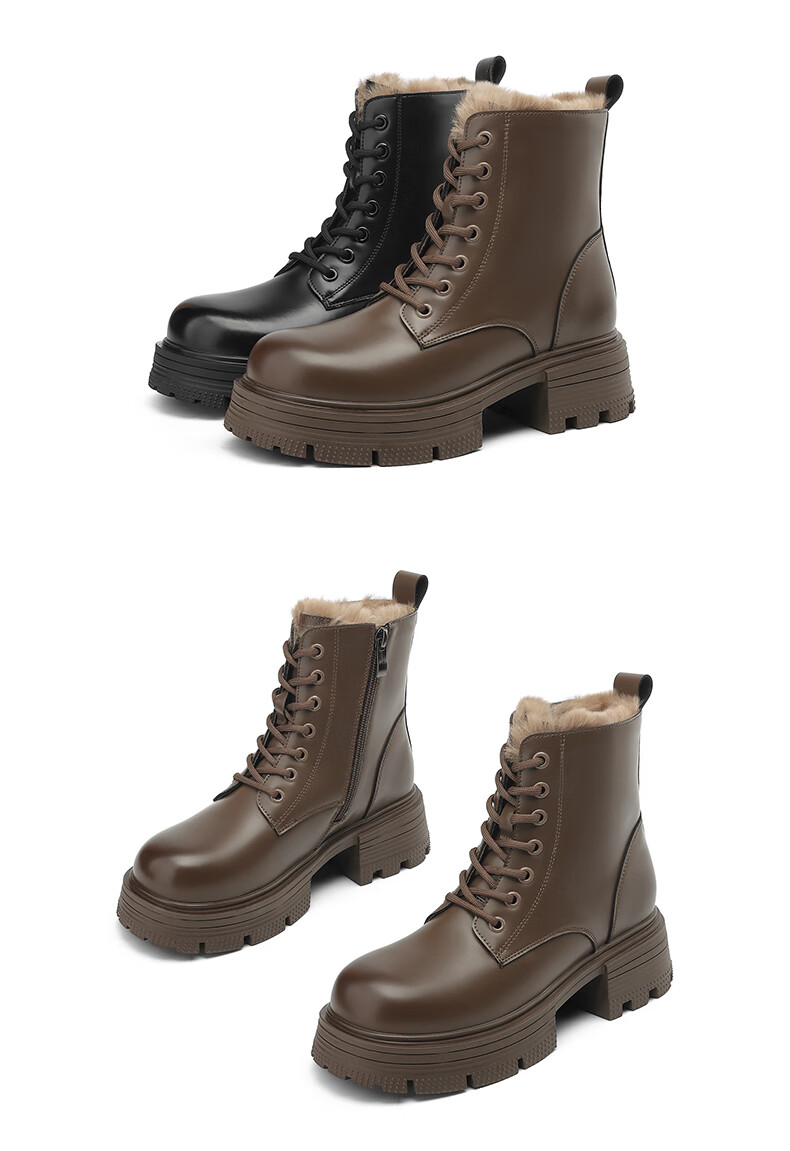 Daphne Women's Martin Boots Thick Sole Height Increasing Leather Short Boots Fleece Lined Warm Black 36 4023608111 15