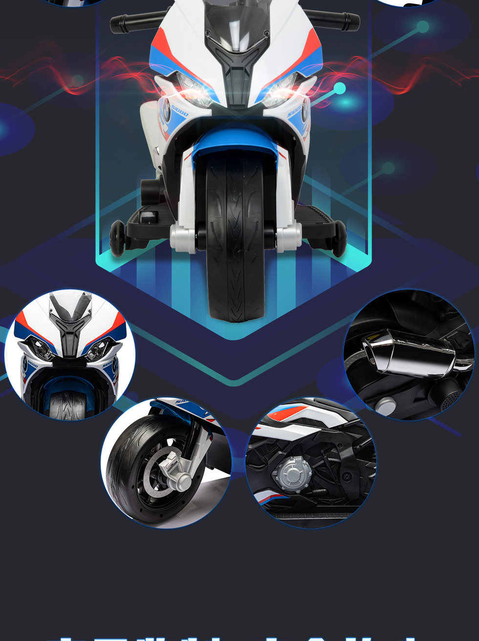CHILOKBO Electric Baby Motorcycle Toy Car for Boys And Girls, Ride-On Toy Car Gift for Toddlers, Fashionable White BMW Style 4
