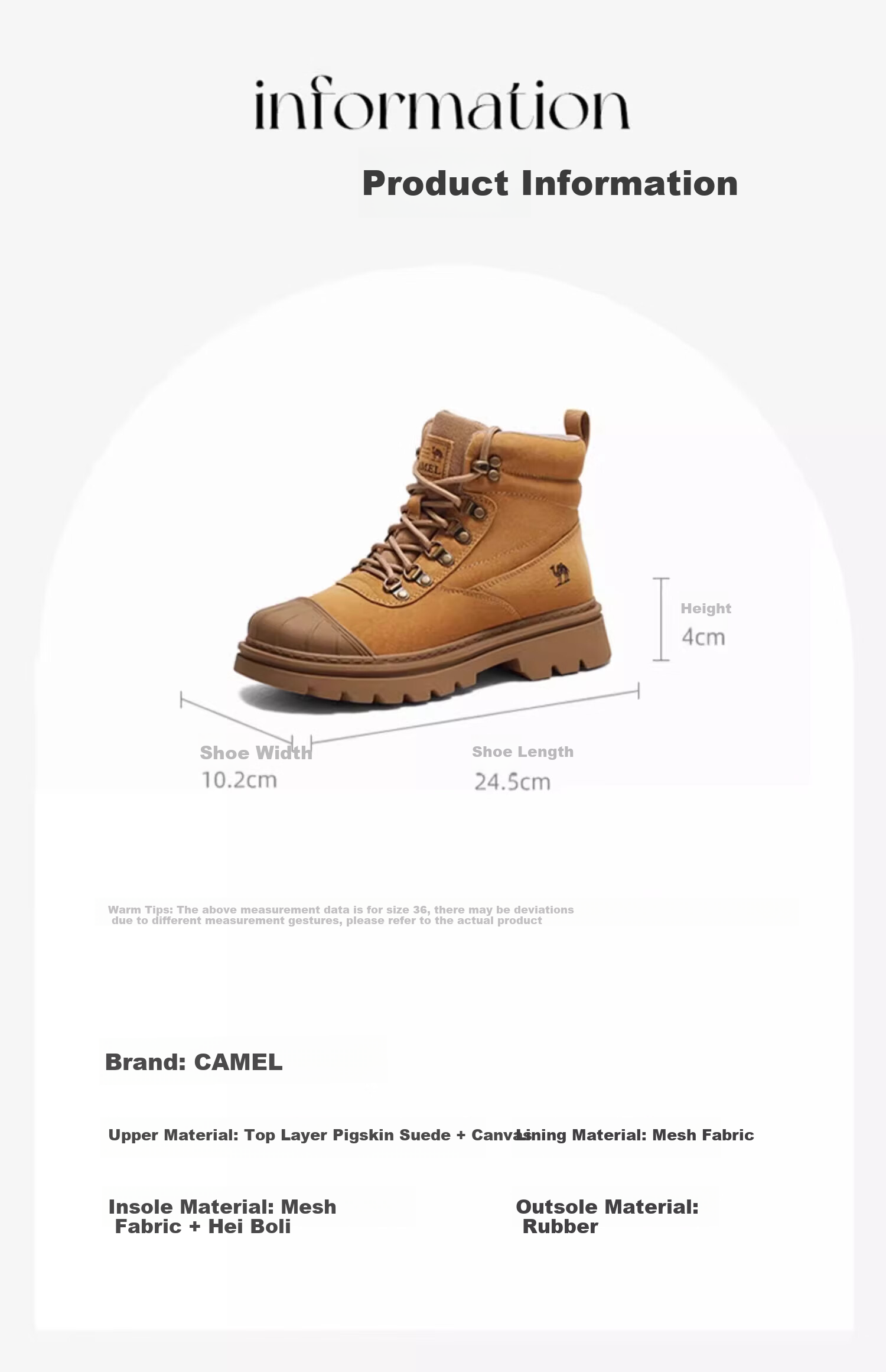 CAMEL Yellow Boots, Martin Boots for Men And Women, Outdoor Casual Work Shoes, High-Top Thick-Soled Versatile Footwear 10