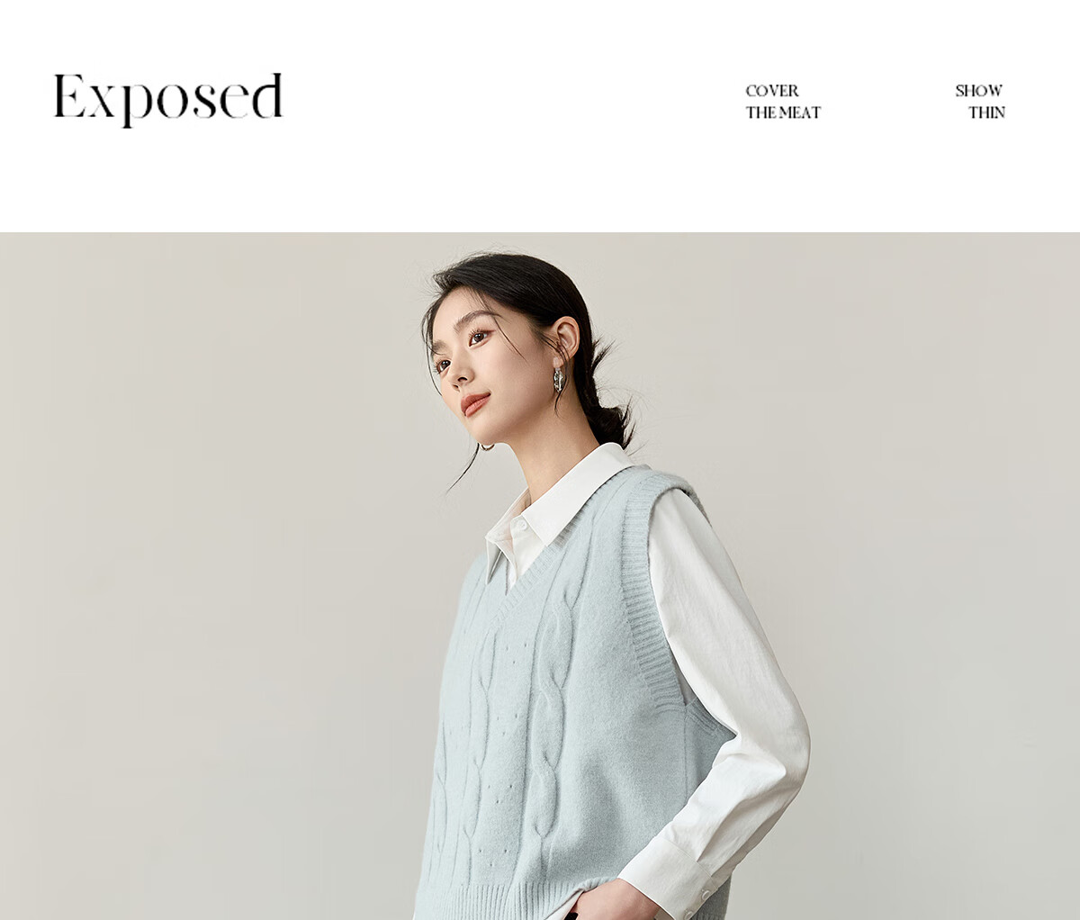 Chushen Spring And Autumn Knitted Vest for Women, Fashionable V-Neck Layered Knit Sweater Vest S51Z007 Light Gray Blue M 21