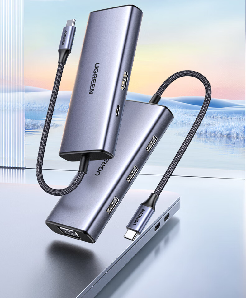 UGREEN Type-C Expansion Dock, USB-C to HDMI/VGA Dual-Screen Expansion Dock, USB3.0 Adapter, Screen Mirroring Device, Compatible with Apple MacBook, Huawei Laptops, Nintendo Switch 2