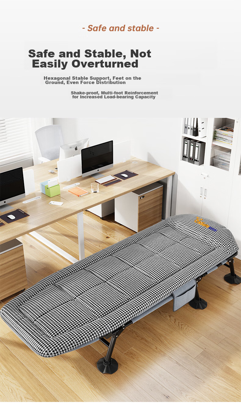 OKeefe Folding Bed, Lounge Chair, Office Nap Bed, Portable Multifunctional Single Bed, Camp Bed, Siesta Bed, Houndstooth Patter 6