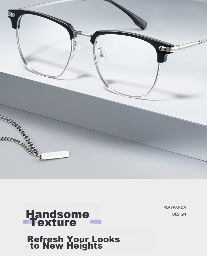 Cuntiandaofu Blue Light Blocking Glasses, Semi-Rimless Glasses, Ultra-Light Non-Prescription Protective Eyewear for Men And Women, High Definition Clear Lenses, Black And Silver Color 4