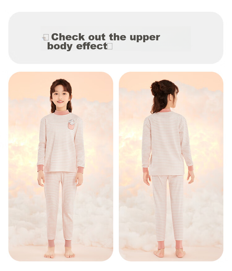 Hodohome Children's Autumn Underwear Set, Girls' Pure Cotton 7A Grade Antibacterial Semi-Turtleneck Thin Warm Underwear Set 118 150 21