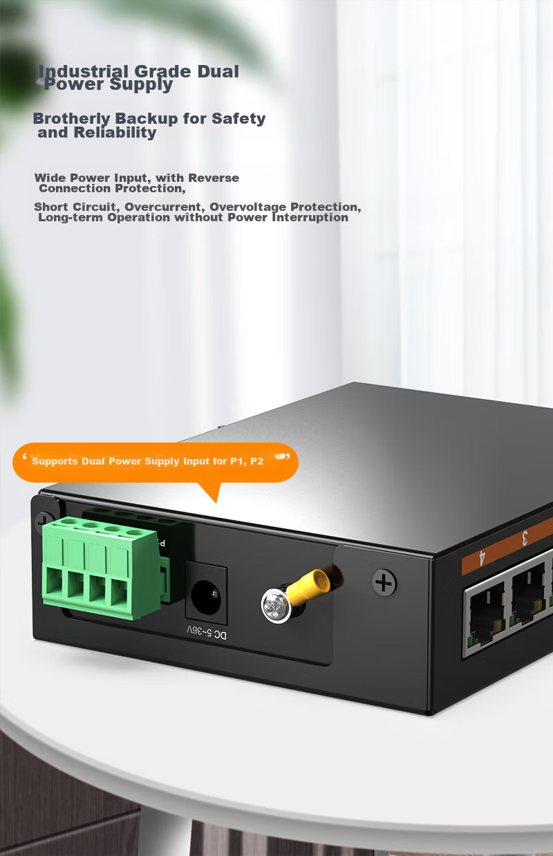 NetLINK Industrial Switch, 5-Port, 100Mbps, DIN Rail Mount, Unmanaged, Wide Temperature Range, Lightning Protection, HTB-6000 5