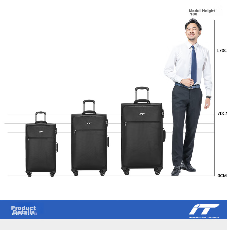 INTERNATIONAL TRAVELLER British IT Suitcase Check-In Luggage, Spinner Wheels, Ultra-Light Suitcase, 24-Inch Soft Fabric Case, 1191 Blue 9