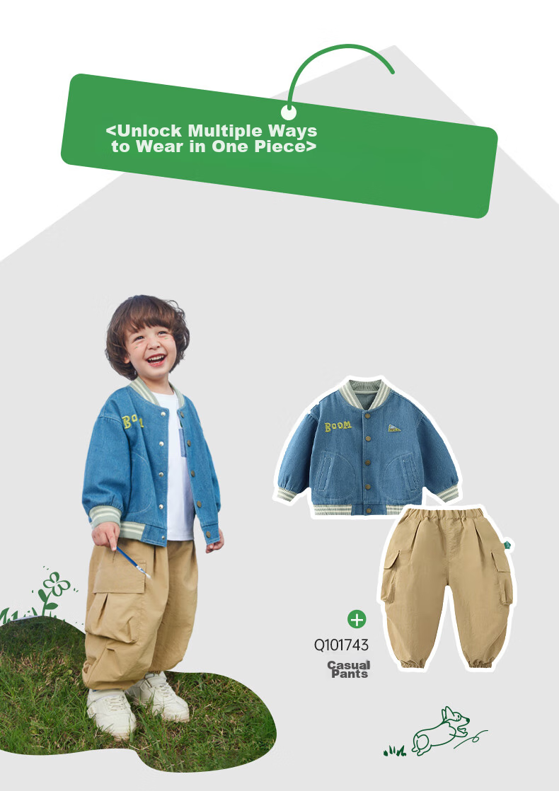 Ciciibear Boys' Jacket Spring And Autumn Style, Children's Denim Spring Outerwear, Boys' Baseball Uniform Clothing 6