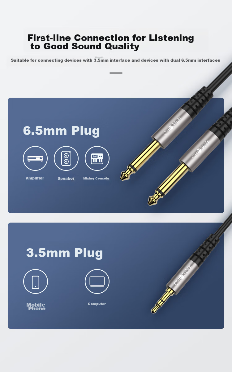 CHOOSEAL (CHOSEAL) 3.5mm to Dual 6.5mm Audio Cable, 6.35 Large Two-Core One-To Adapter Cable, Phone Computer Mixer Speaker Connection Cable, 2 Meters, QAD20BKT2 7