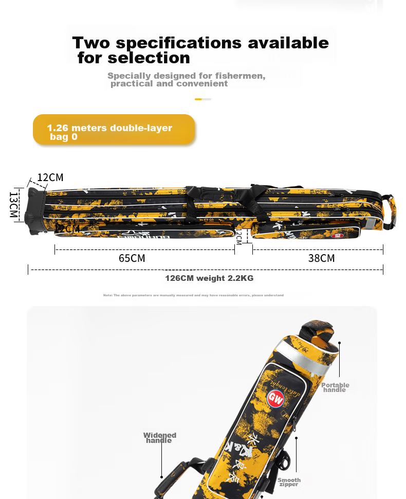GW Fishing Tackle Bag, Water Color Liangchen Rod Bag, 1.26 Meters Double-Layer Fishing Rod Bag, Big Belly Bag, Sea Rod Bag, Rock Fishing Rod Bag, Lure Bag, Fishing Tackle Supplies, Angling Accessories 7