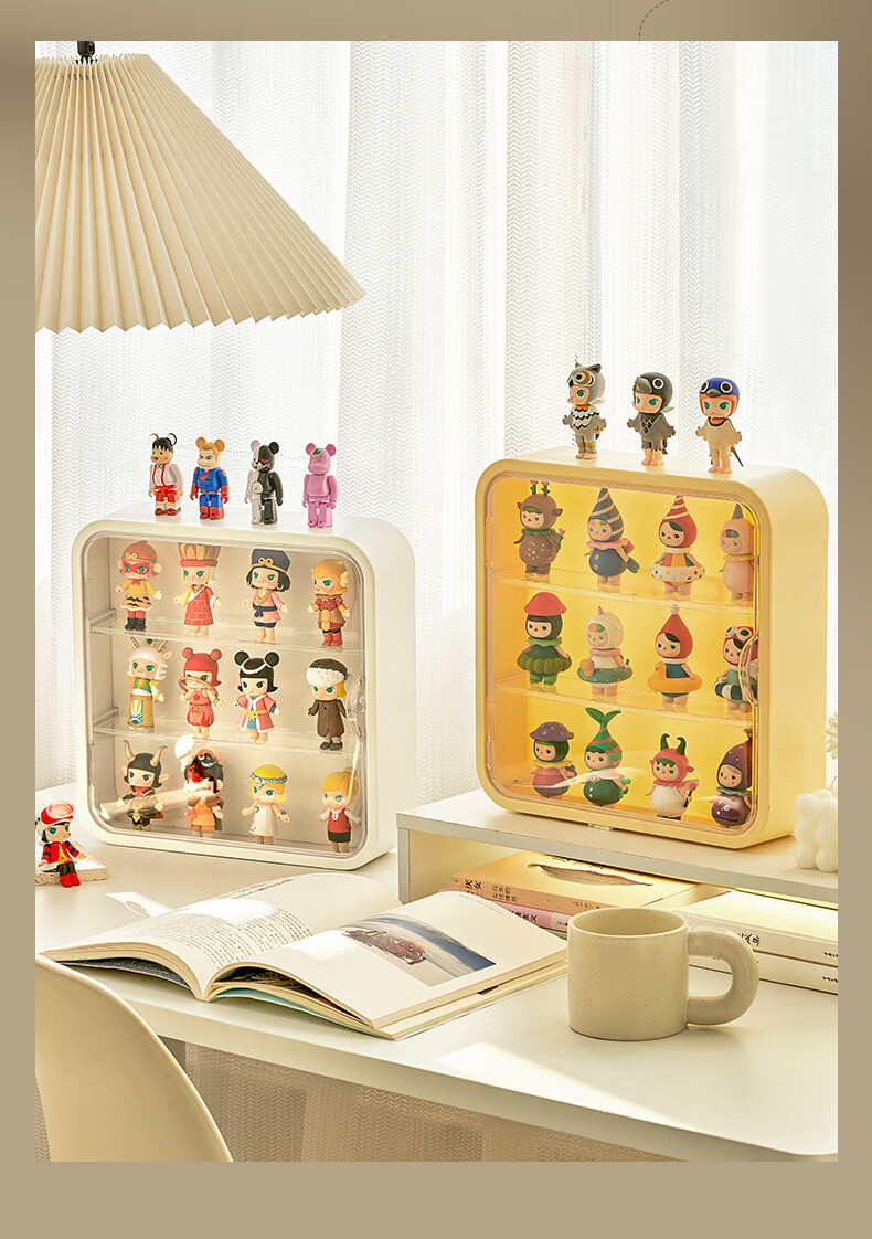 JEKO&JEKO Blind Box Display Case, Transparent Figurine Storage Box, Labubu Pop Mart Wall-Mounted Display Stand, Cream White 2
