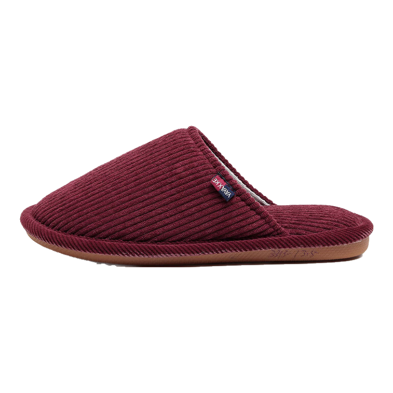 GUOLUOFEI Couple's Cotton Slippers, Men's All-Season Spring And Autumn Soft-Soled Wooden Floor Bedroom Slippers for Women, Wine Red Color, Size 40-41