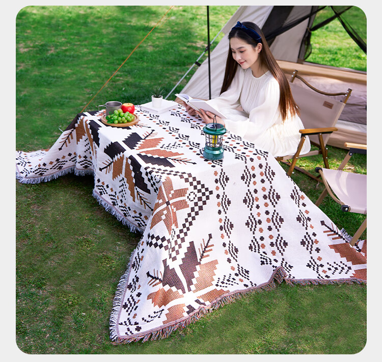 Suncojia Picnic Mat, Ethnic Style Camping Blanket, Camping Tablecloth, Carpet, Shawl, Tassel Mat 1.8*2.3 Meters 9
