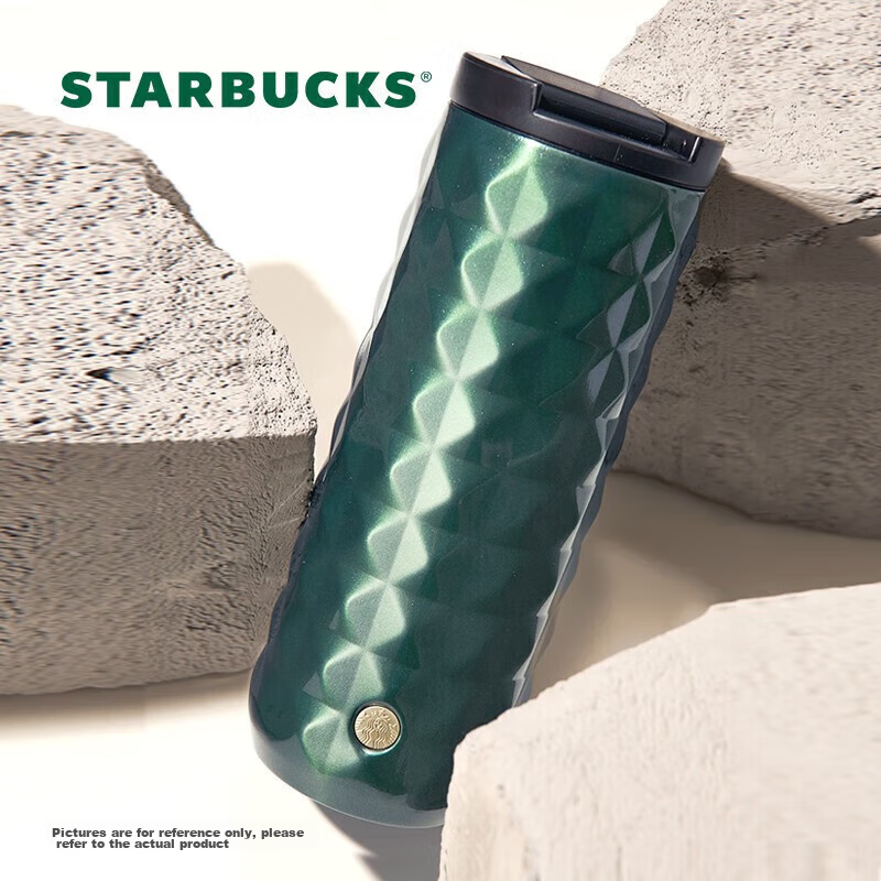 Starbucks Dark Green Diamond Pattern Copper Seal Stainless Steel Insulated Mug Coffee Cup 473ml Birthday Gift for Men And Women