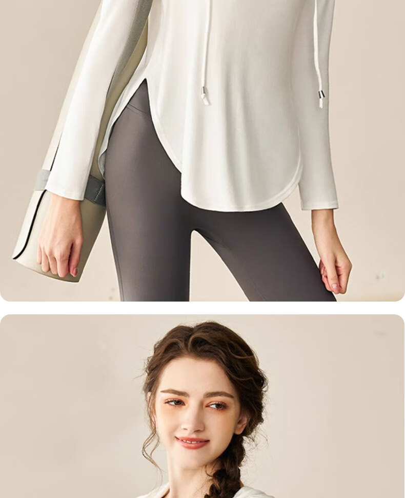 XUEXIMAN Yoga Wear Sports Top for Women, Loose-Fitting Elegant Quick-Dry Long Sleeve Outer Wear Casual Jacket, Hooded Pilates Fitness Clothing 11