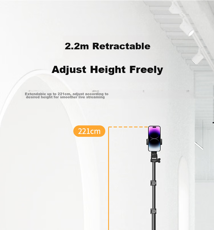 UGREEN Phone Stand, Live Streaming Floor Selfie Stick Tripod, Multifunctional Photography And Video Recording Outdoor Portable Standing Overhead Shooting Support Frame, 2.2 Meters, Suitable for Apple 17 Huawei 8