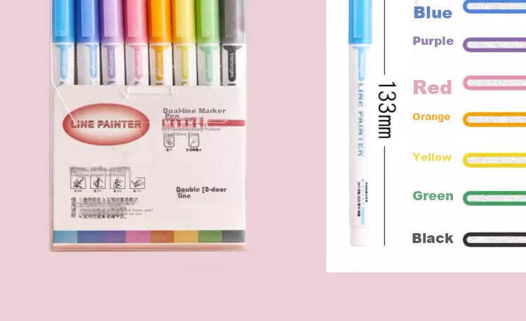 Liupintang Double-Line Outline Pen, 12 Colors, Gel Dual-Color Fluorescent Marker, for Writing, Students And Children, Floral Pattern Journaling, Colorful Pens, Curved Line Drawing, Small Newspaper Marking, Outlining Pe 20