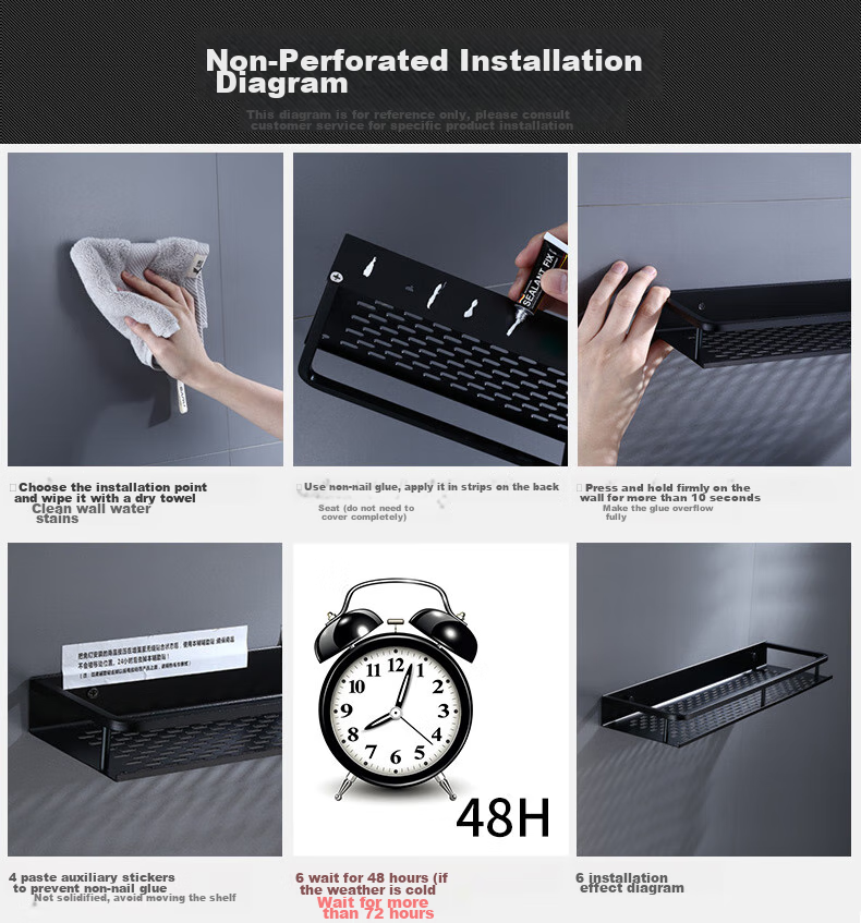 Huxiansen No-Drill Bathroom Storage Rack, Space Aluminum Wall-Mounted Organizer Shelf, Simple Luxury Style Bathroom Storage Rack 2