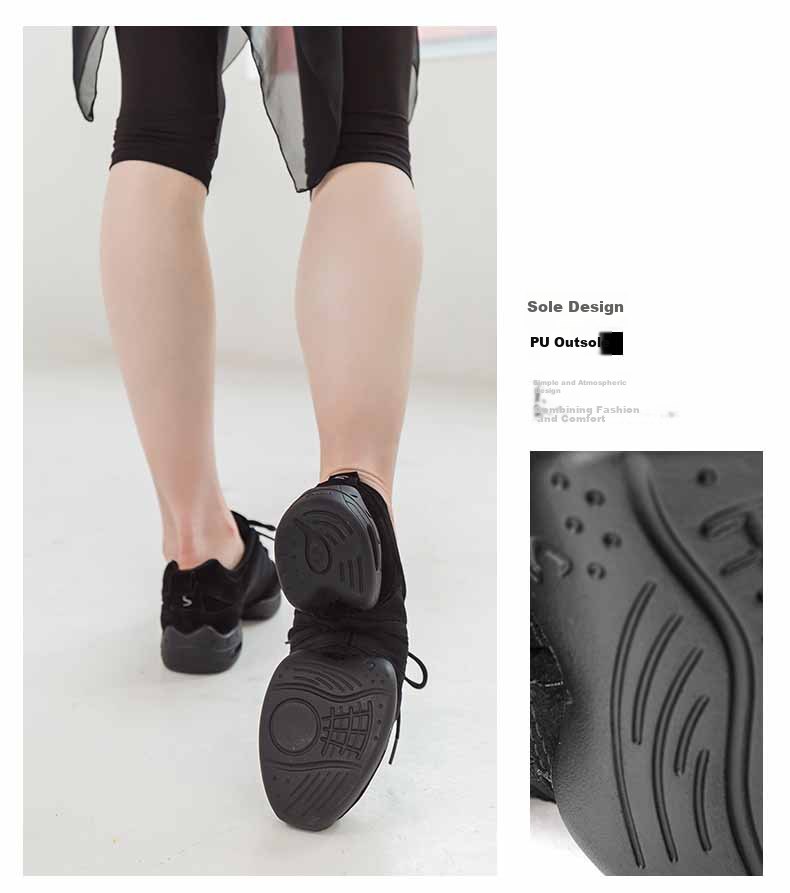 Sansha Spliced Modern Dance Shoes, Mesh Sports Dance Shoes, Air Cushion Soft Sole, Women's Square Dance Shoes, P22LS Black, Size 37 6