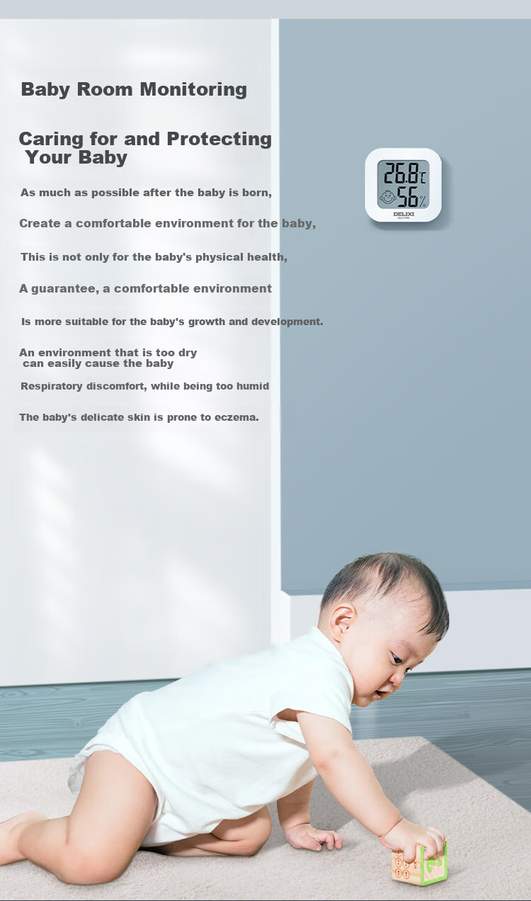 DELIXI ELECTRIC Home Indoor Thermometer with Smiley Face, Baby Room Alarm Clock Timer Electronic Digital Display Temperature And Humidity Meter Thermometer 6