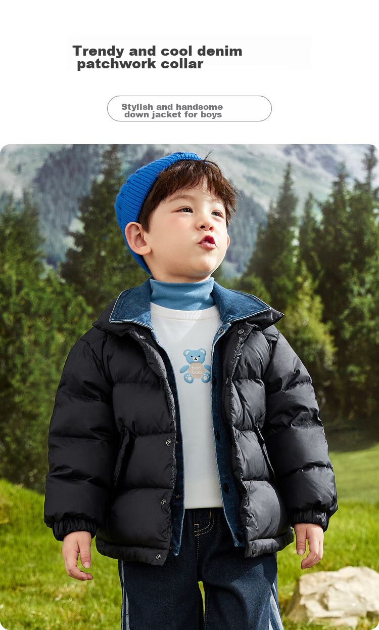 BALABALA Children's down Jacket, Boys And Girls Winter Coat, Patchwork Outerwear, Triple Protection, Warm Top, Versatile 1