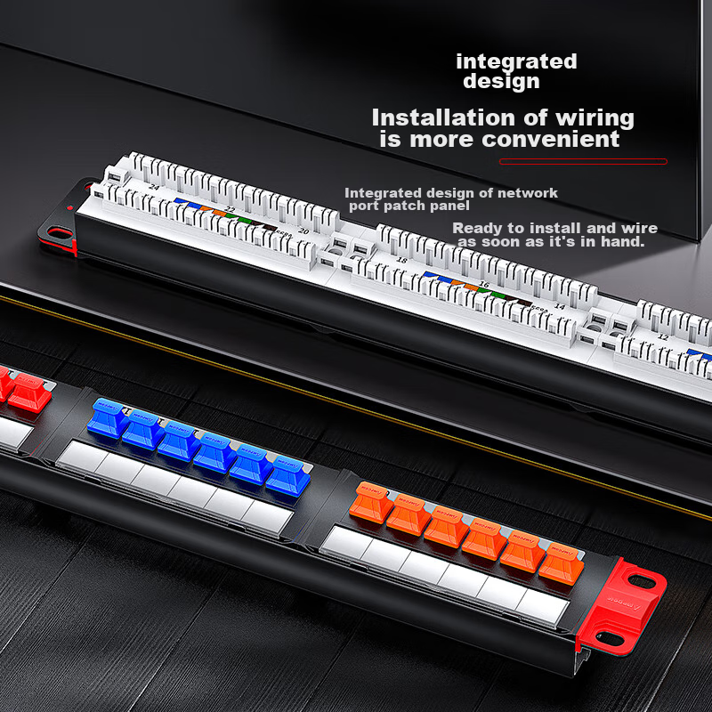 AMPCOM Patch Panel with 24 Ports, Cat5e Network Cable Patch Panel, 1U Rack-Mounted CAT5E Network Patch Panel, 15U Gold-Plated Xuerke Test AMCAT5E1924