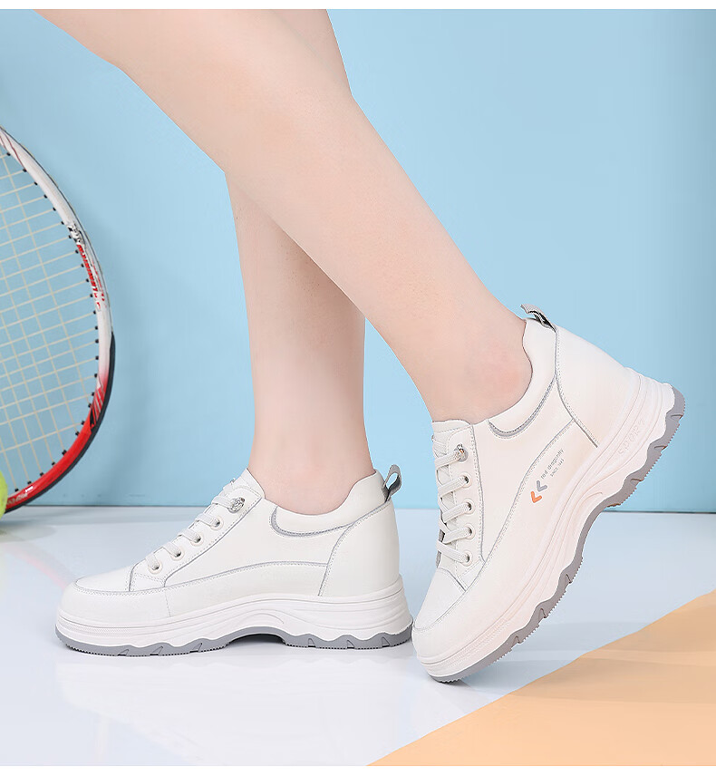 Red Dragonfly Women's White Sneakers Thick Sole Height Increasing Fleece Lined Warm Casual Shoes Women's Ins Style Canvas Shoes C0TTN05121M Beige Gray Size 37 7