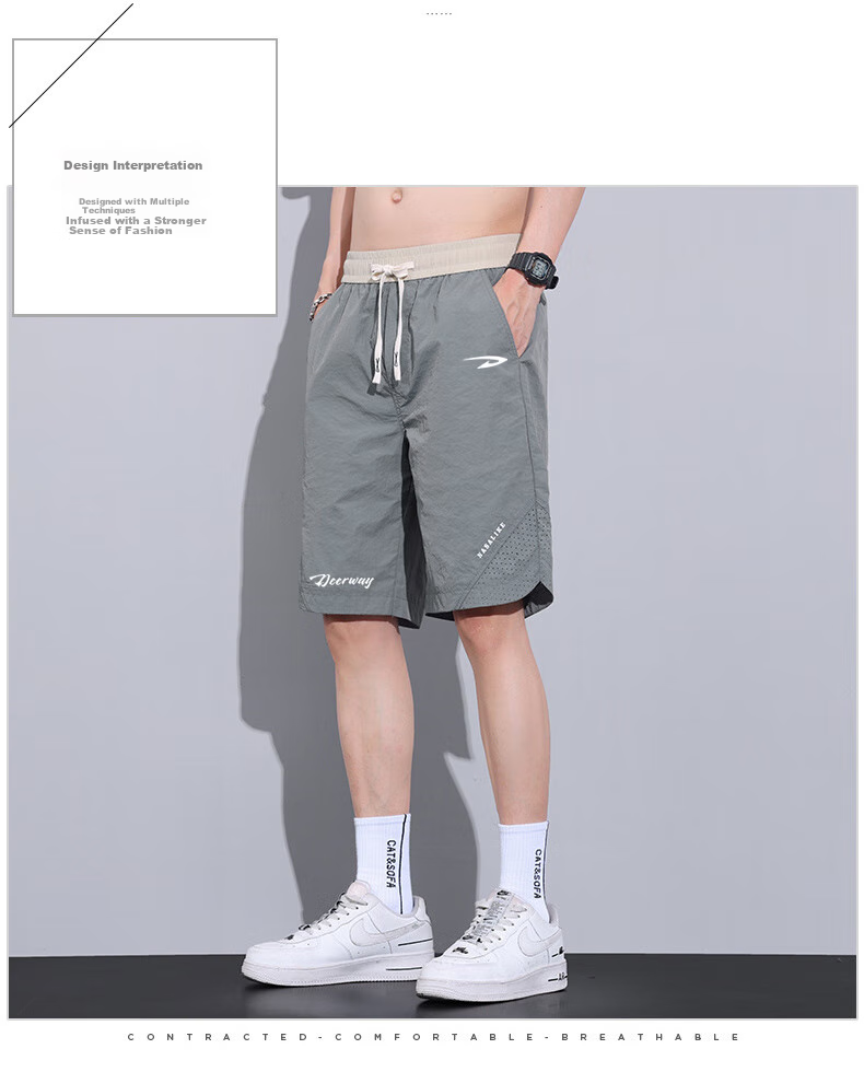 DEERWAY Men's Shorts, Casual Mid-Length Pants, Knee-Length Shorts, Summer Sports Loose-Fitting Pants for Young And Middle-Aged Outdoor Quick-Dry Trousers, Gray, XL 6
