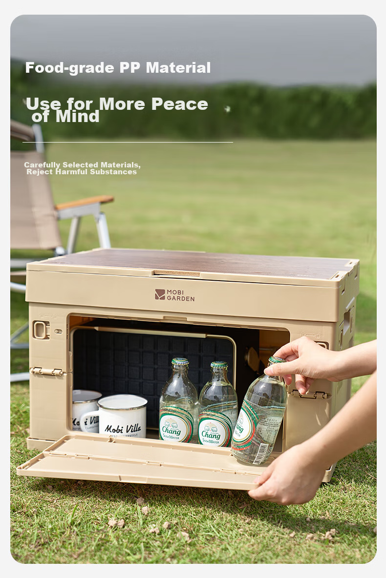 MOBIGARDEN Storage Box, Outdoor Camping Picnic with Table Board Folding Storage Box, Rui Na 50L NX23685004, And Sand Color 6