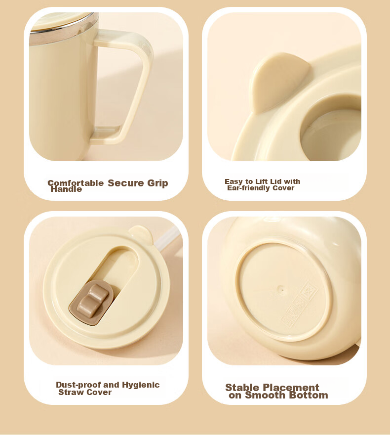 WORTHBUY 316 Stainless Steel Children's Milk Cup, Baby Drinking Cup, Double-Layer Anti-Scalding with Scale And Straw Cup, Bear Desig 13
