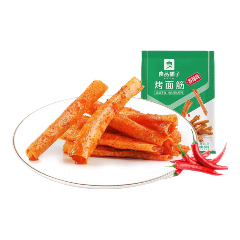 良品铺子 烤面筋香辣味辣皮辣片网红辣条小零食休闲小吃200g