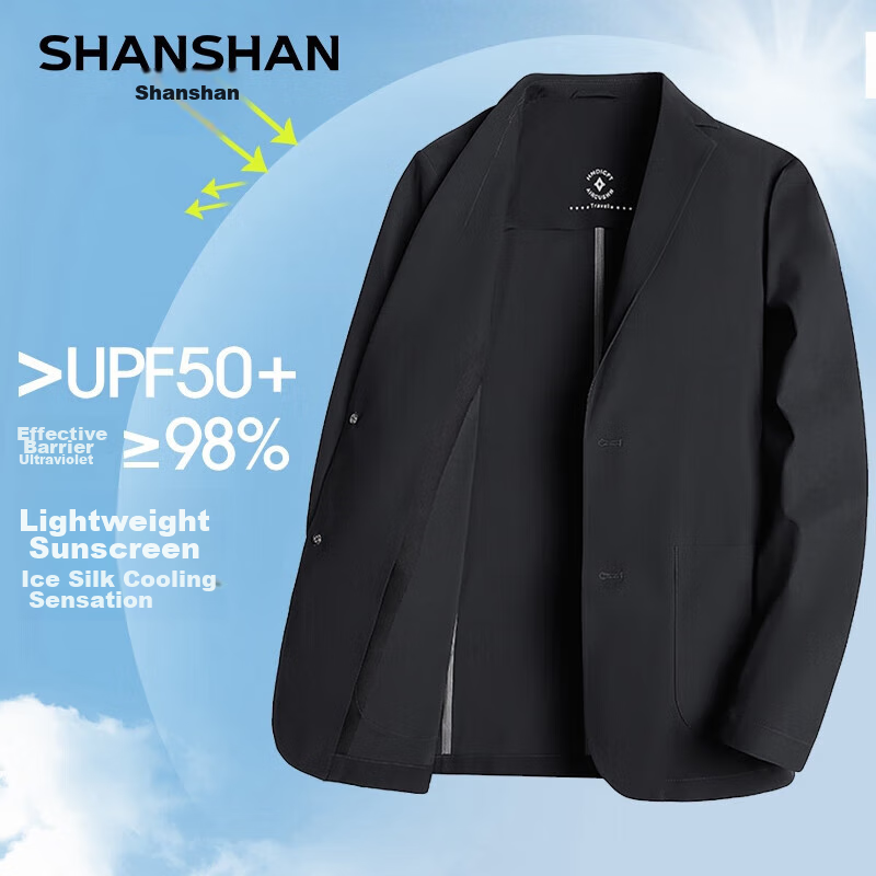 SHANSHAN High-End Sun Protection Jacket for Men, Lightweight And Cool-Feeling Suit, Summer Business UV-Resistant Ice Silk Blazer M