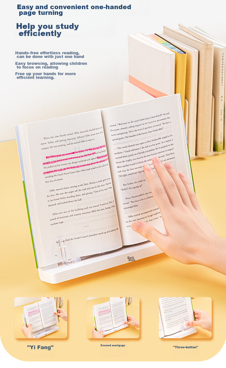 Deli [Lowest Price Online] Multifunctional Reading Stand Portable Book Holder Book Stand Adult Handheld Book Flip for Textbooks Stationery Birthday Gift for Boys And Girls 6