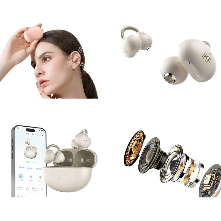 Беспроводные наушники iKF Air Clip, True Wireless, Bluetooth 6.0, с зажимом на ухо, открытого типа, для спорта и звонков, шумоподавление, белый