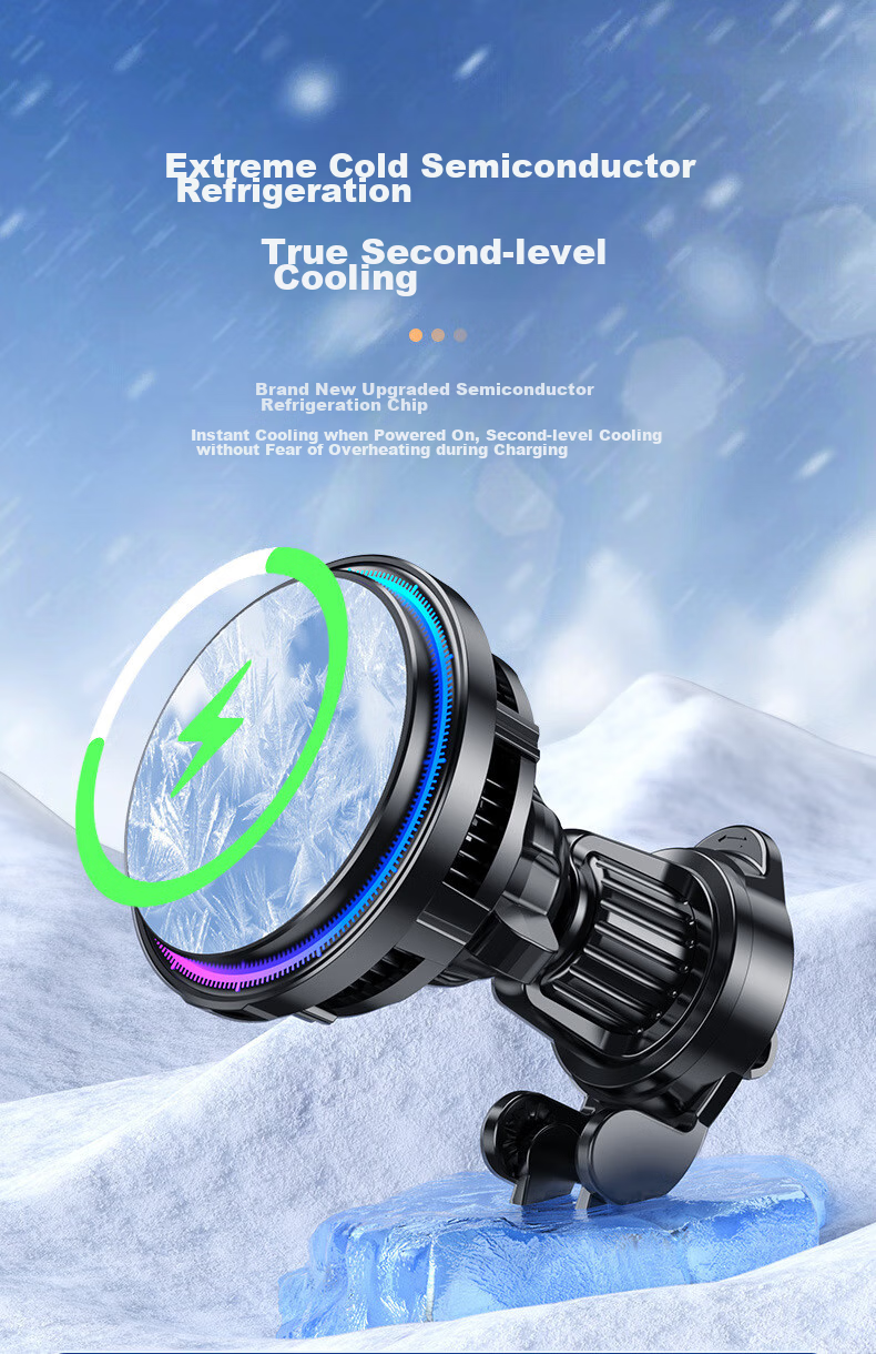 Dijialun Magnetic Car Phone Holder with Cooling, Wireless Fast Charger for Apple 18, Semiconductor Heat Dissipation, Car Ambient Light 5