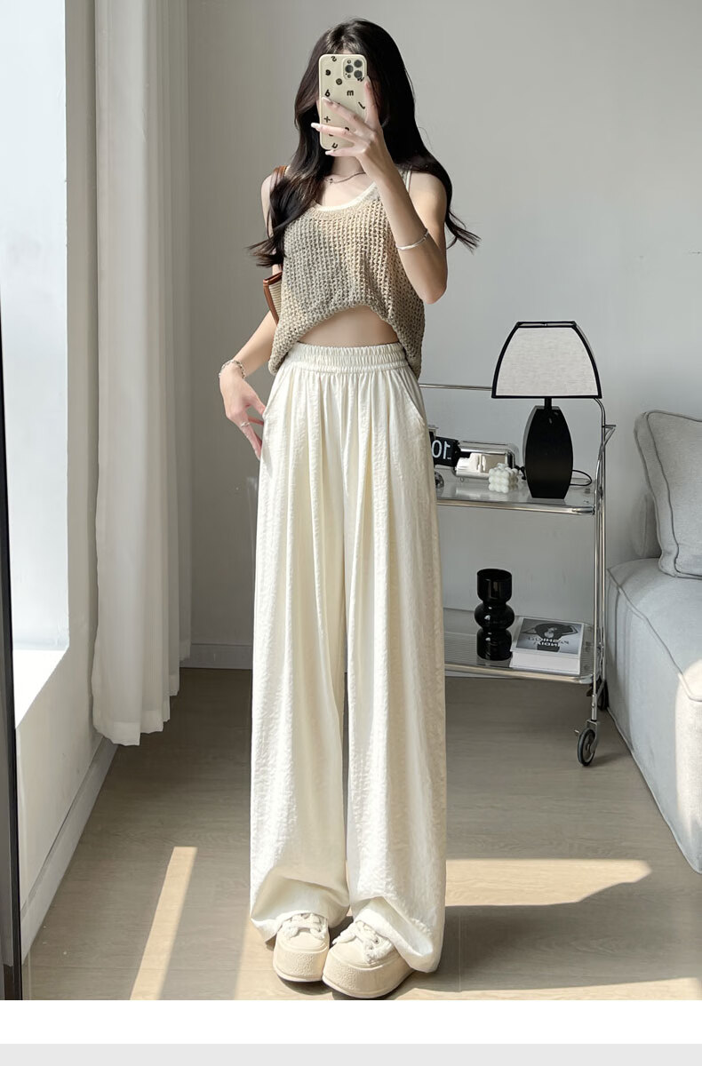LangSha Lazy Style High Waist Loose Fit Floor-Length Pants for Women Spring and Summer Casual Wide Leg Pants 1