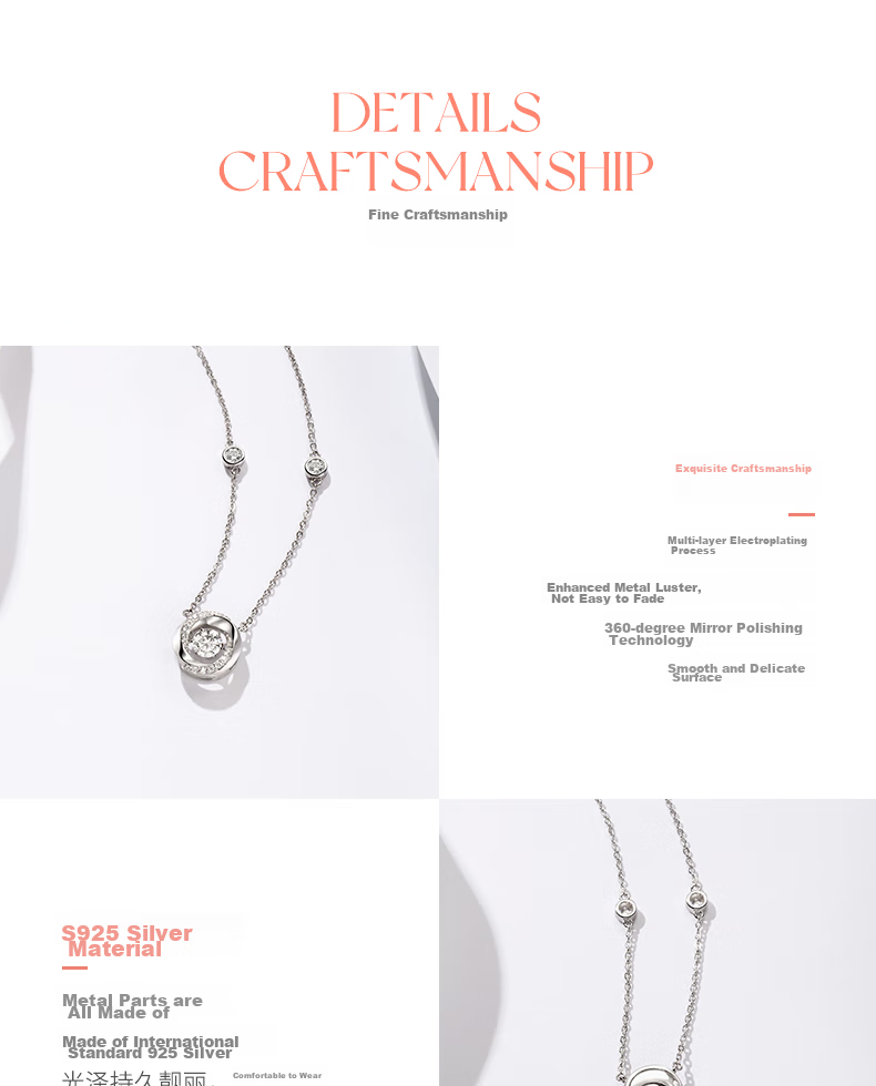 Fanci Three-Second Heartbeat Silver Necklace for Women Luxury Pendant Clavicle Chain Birthday Gift for Girls 8