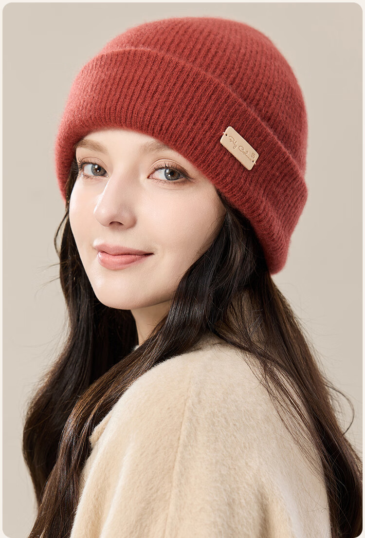 JIUMU 100% Cashmere Warm Knit Hat, Autumn And Winter Knitted Cap, Cold Hat, Winter Hat, Outdoor Ear Protection Cold Cap for Wome 16