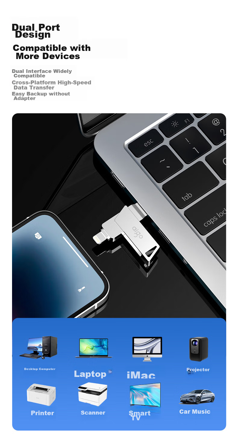 Aigo 256GB Lightning USB3.0 Apple Flash Drive U368 Compatible with IPhone 14/iPad 9 And Earlier Models, Dual-Use for Phones And Computers 9