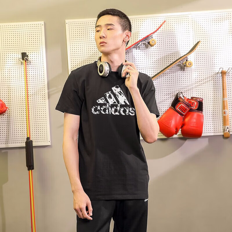 Adidas [Clearance Sale] Summer Unisex Short-Sleeve Men's T-Shirt for Running, Fitness, Sports, Quick-Dry Black And White 2XL