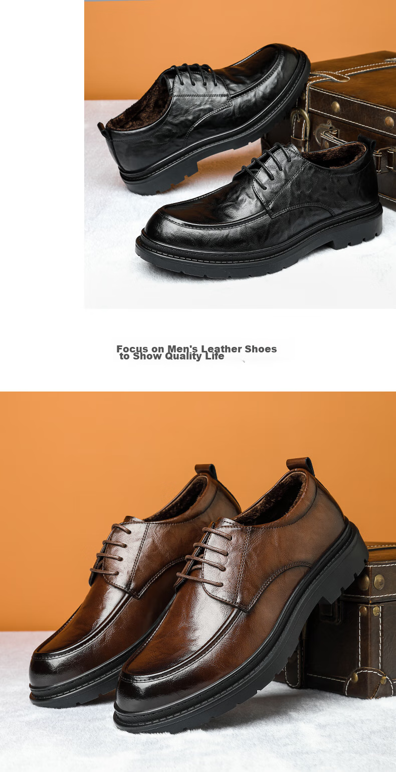 Zhengtai British Business Leather Shoes for Men, Breathable Hand-Grain Soft Leather Men's Shoes, Thick-Soled Casual Men's Leather Shoes JZ0017 Black Size 38 18