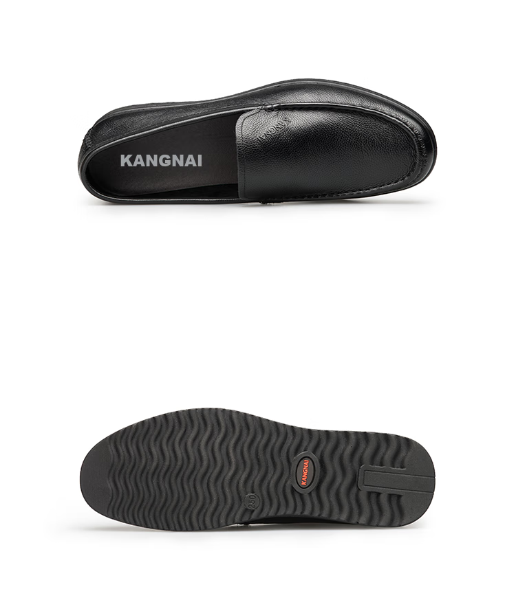 Kangnai Men's Leather Shoes, Versatile And Comfortable Slip-On Loafers, Business Casual Shoes, Cowhide Lightweight Black, Size 44 15